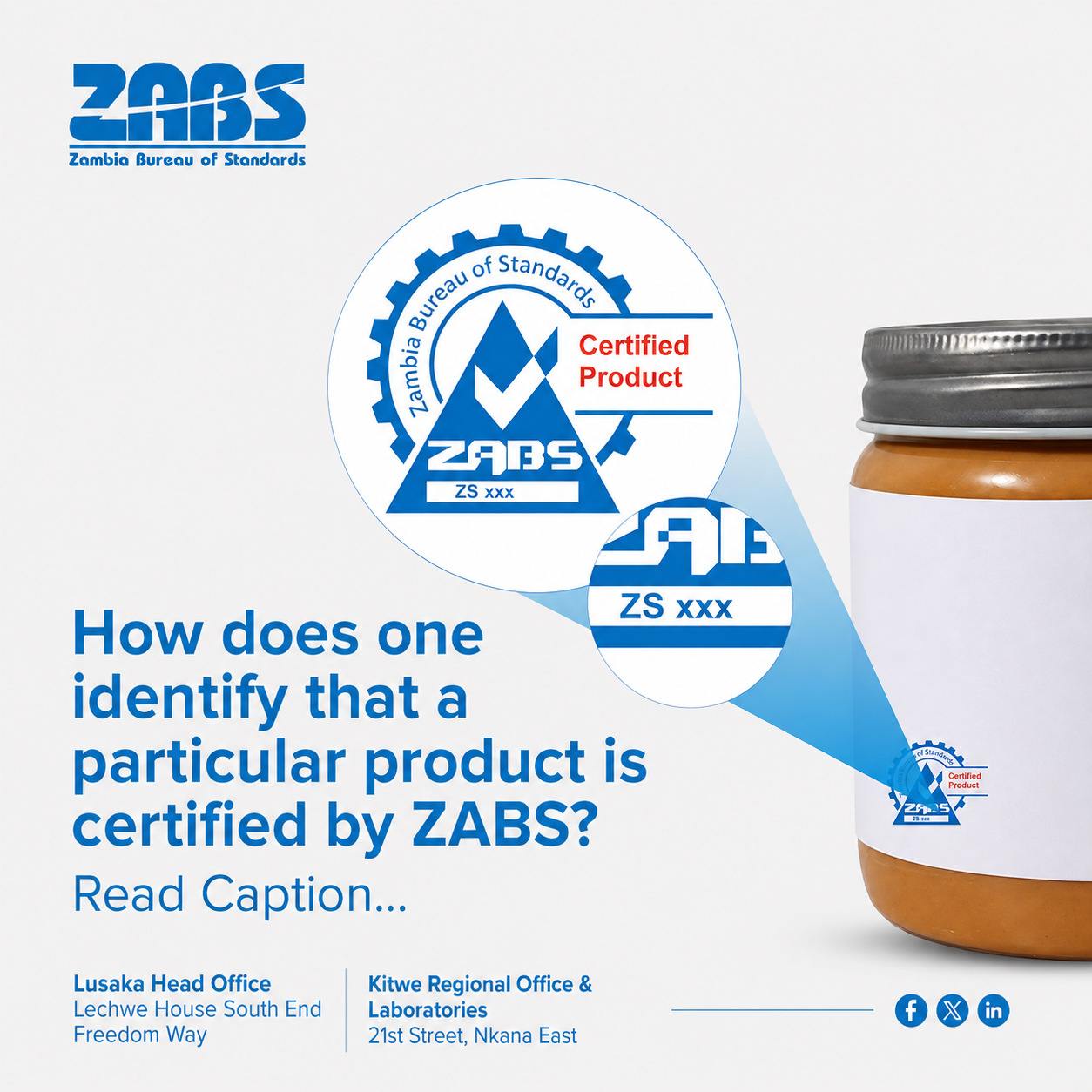 ZABS certified product awareness campaign showing the ZABS certification mark on a product